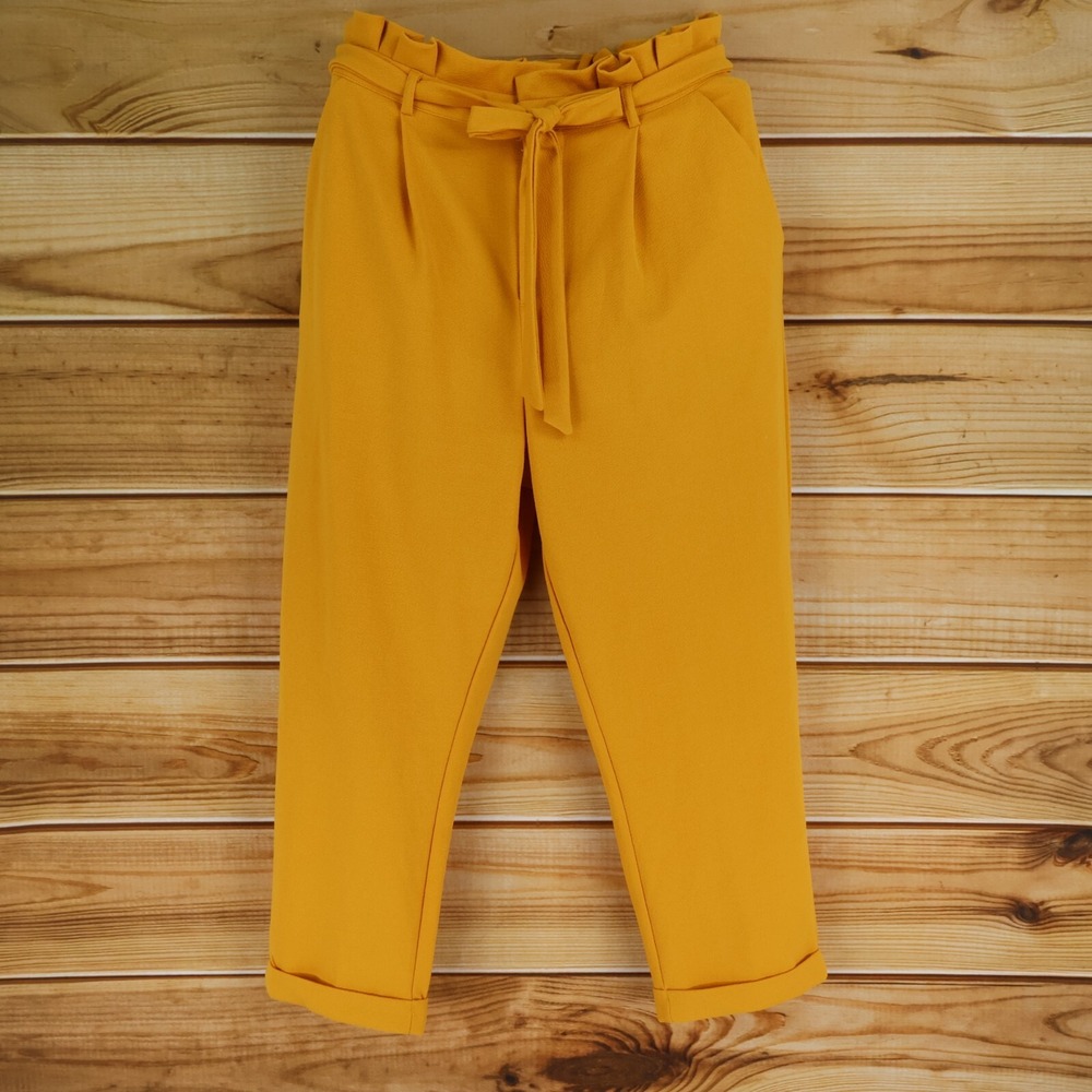 NOBO Capri Paperbag‎ Pants Womens Size XXL Yellow Cuffed Pockets Stretch Bow